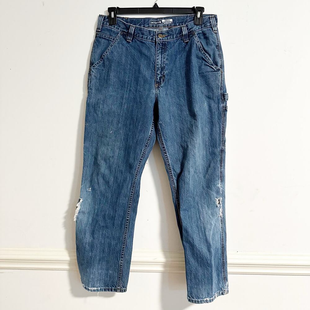 Vtg Carhartt Distressed Workwear Jeans 34x30 Loose Fit Carpenter B11 Denim - Picture 8 of 8